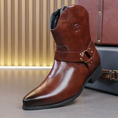 Mode Neue Schwarze Braune Spitze Punk Motorrad Lässige Stiefeletten Für Männer Winter Hohe Stiefel Neue Bequeme Chelsea Lederschuhe
