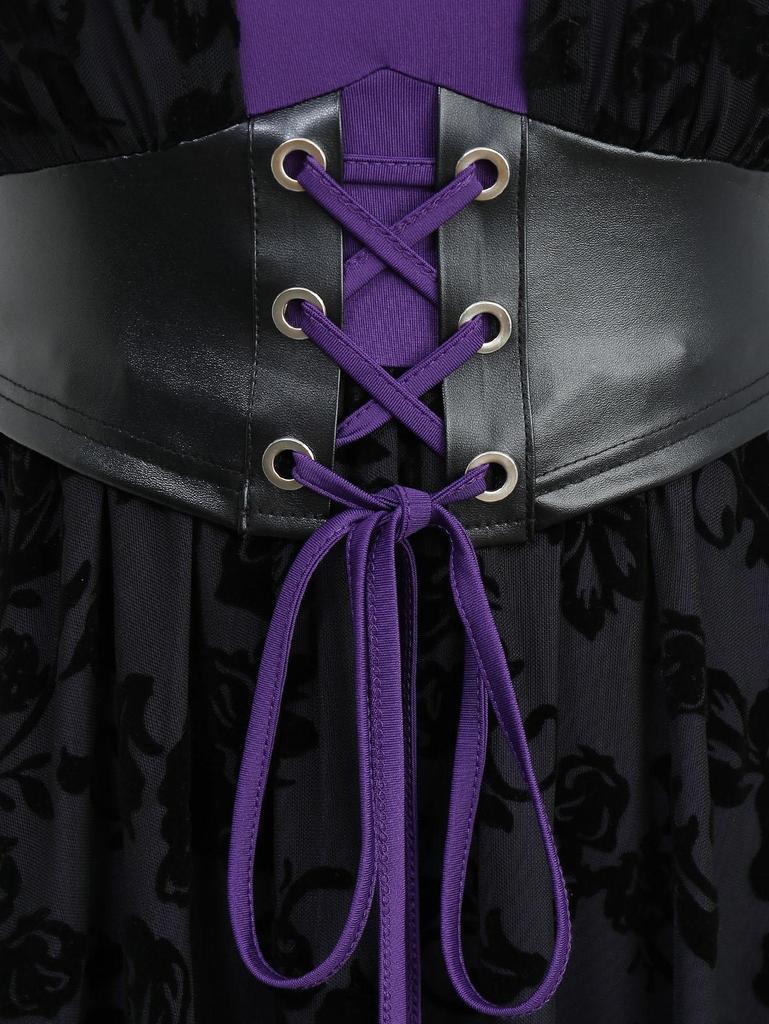 Rosegal Übergröße Rosenblumen Beflockung Schnürung Rüschen Asymmetrisches Tankkleid