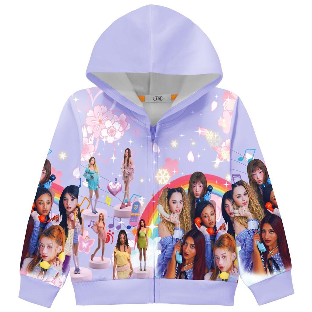 36378 Kids Girls KATSEYE Printed Long Sleeves Hooded Zipper Coat Jacket