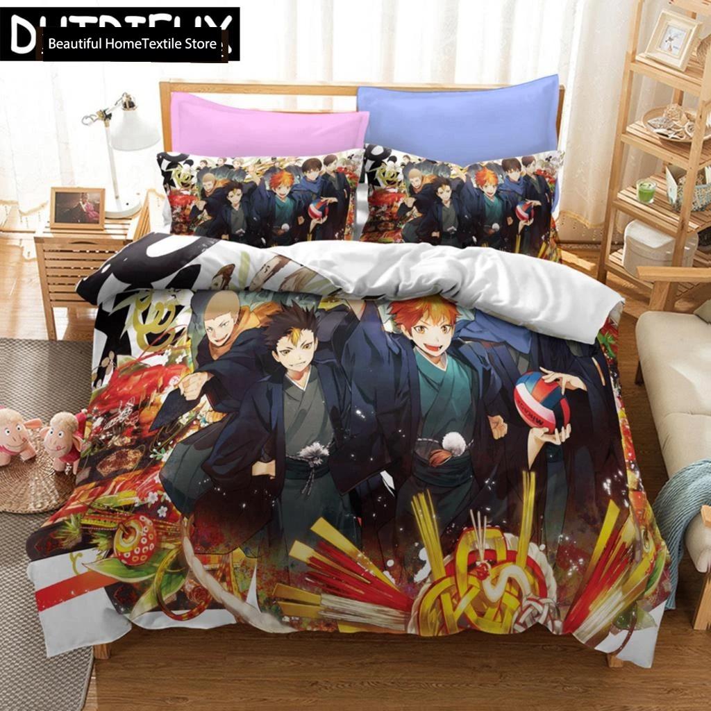 Haikyuu!! Sängklädesset 3D Anime Polyester Örngott Påslakan Queen King För Pojkar Gåva Volleyboll Anime Påslakanset