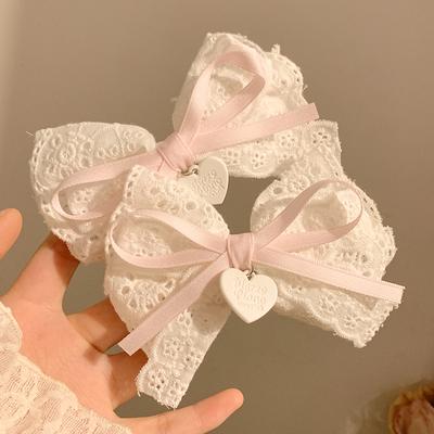1 Pair Sweet Girls Hair Clips Lace Pink Heart Lolita Bow Hairpin for Female Lolita Hair Clip Hair Accessories Barrettes Headwear