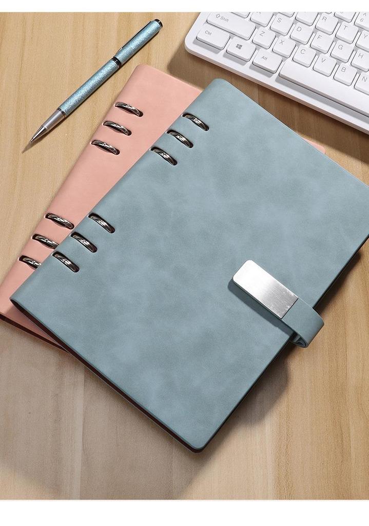 A5 Leather Business Notebook with Logo Printing, Thick Ring Binder & Buckle Closure - Perfect for Office Notes