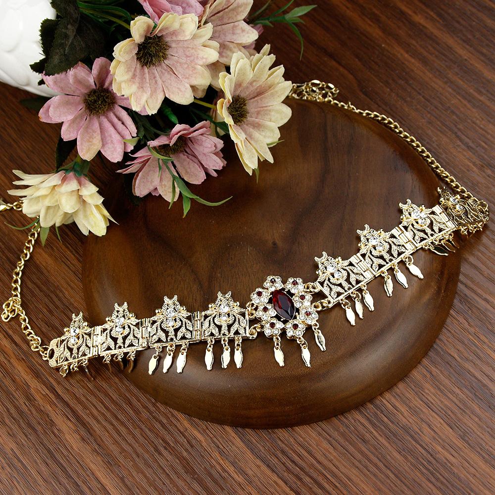 Corrente de testa, coroa de noiva, joias femininas, utensílios de cabelo, cor dourada, cristal árabe, faixa de cabelo