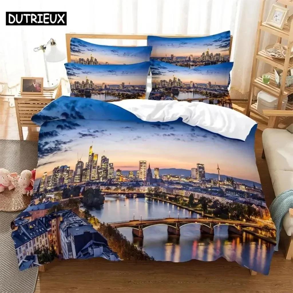 Luxury New 3D Print City View Digital Bedding Sets Home Super King Cover Pillowcase Comforter Textiles Bedding Set Cover Set