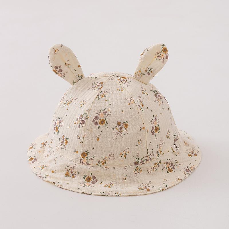 Baby Hat Spring and Autumn Small month old Cute Rabbit Ear Cotton Yarn Drawstring Hat Autumn Boy and Girl Super Cute Fisherman Hat