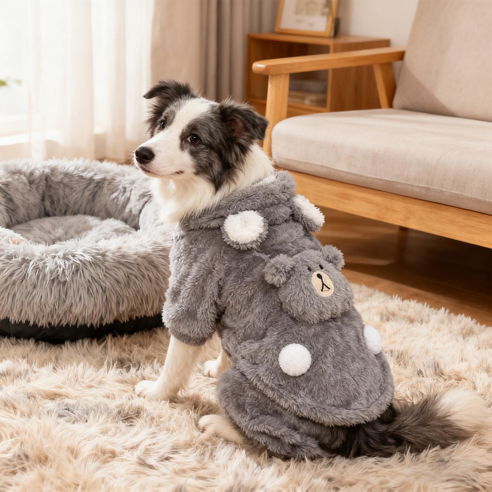 

Одежда для домашних собак, на флисовой подкладке и утепленная для зимы, одежда на четырех лапах с капюшоном и принтом медведя для маленьких собак, таких как тедди и бишон, одежда для домашних животных XS