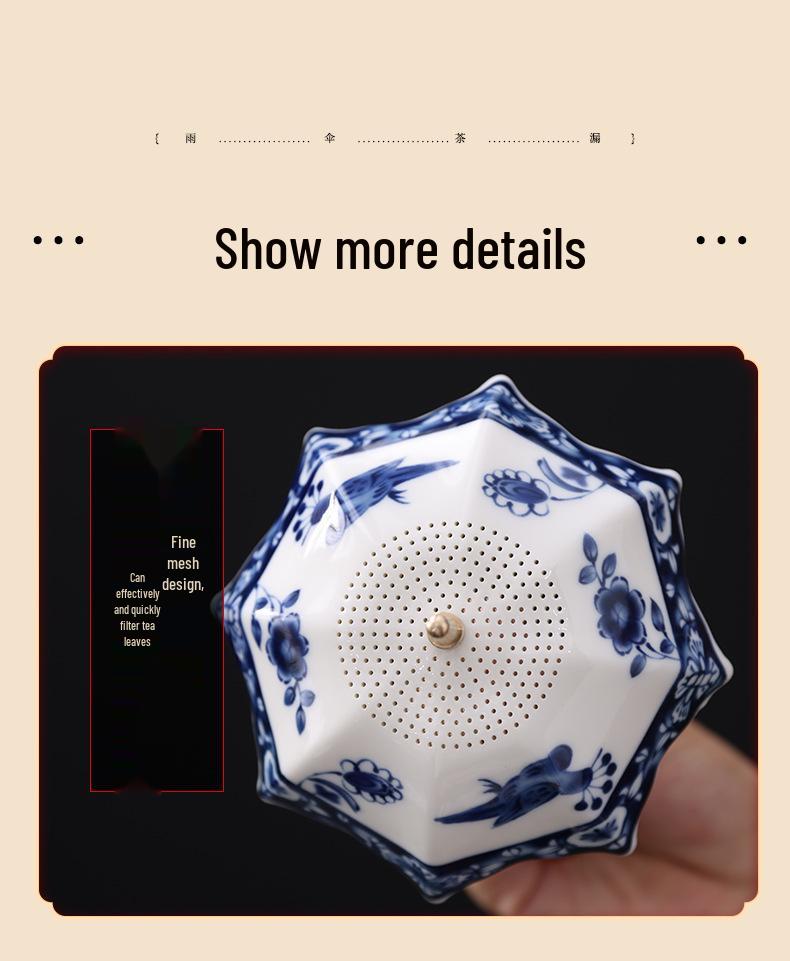 Creative Blue & White Porcelain Umbrella Tea Strainer - Ceramic Rotating Filter & Tea Table Decoration