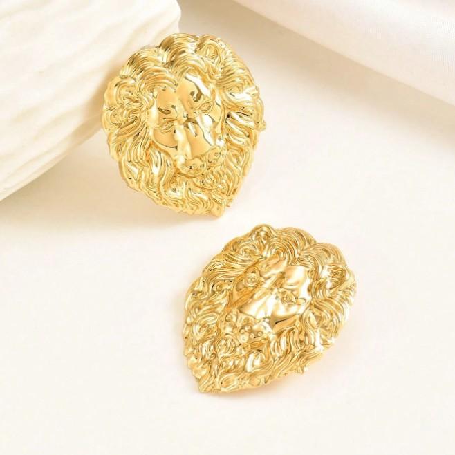 Fashion Personality Exaggerated Trend Lion Head Stud Earrings Suitable For Women'S Daily Party Wear Chest