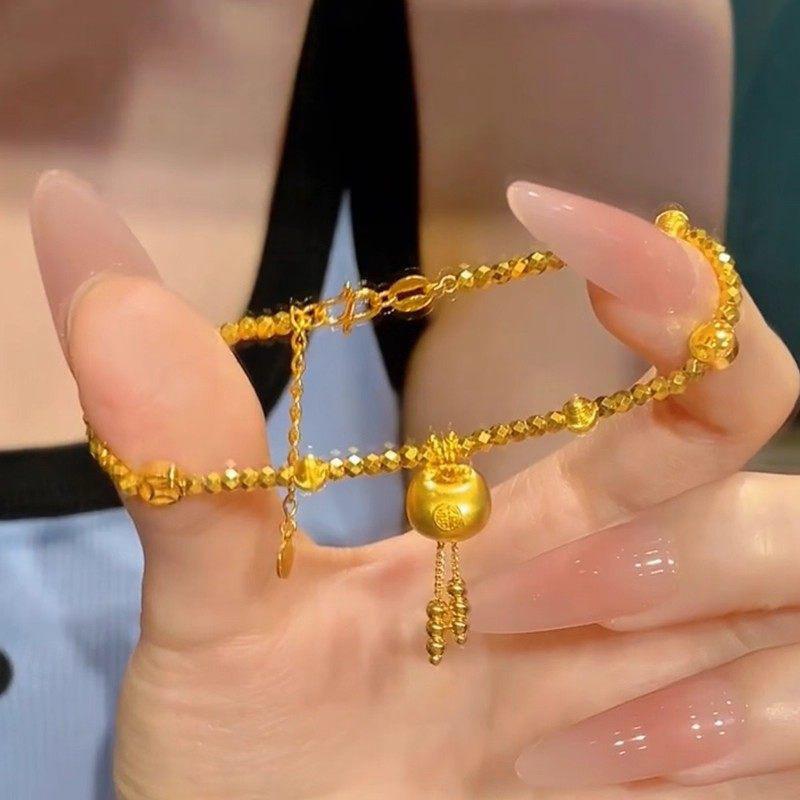 24K Sandgold Glückstasche Fransen Perlenarmband Neues Chinesisches Retro Vielseitiges Armband Schmuck Damen