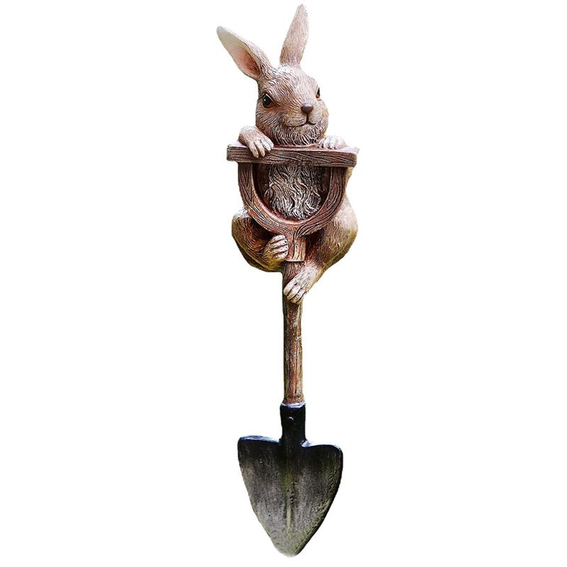 

M-Modern-Bunny Statue Whimsical Garden Decor For Outside, Resin Bunny Figurine On Shovel, Outdoor Lawn Decoration Durable