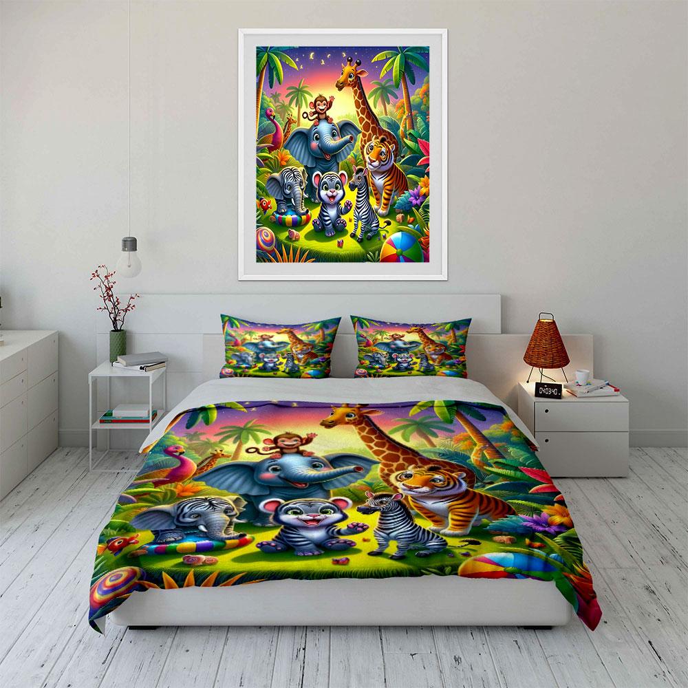 Safari Animal Decor Set Bedding Set With 1 Duvet Cover 2 Pillowcases Single Double King Queen, Gift