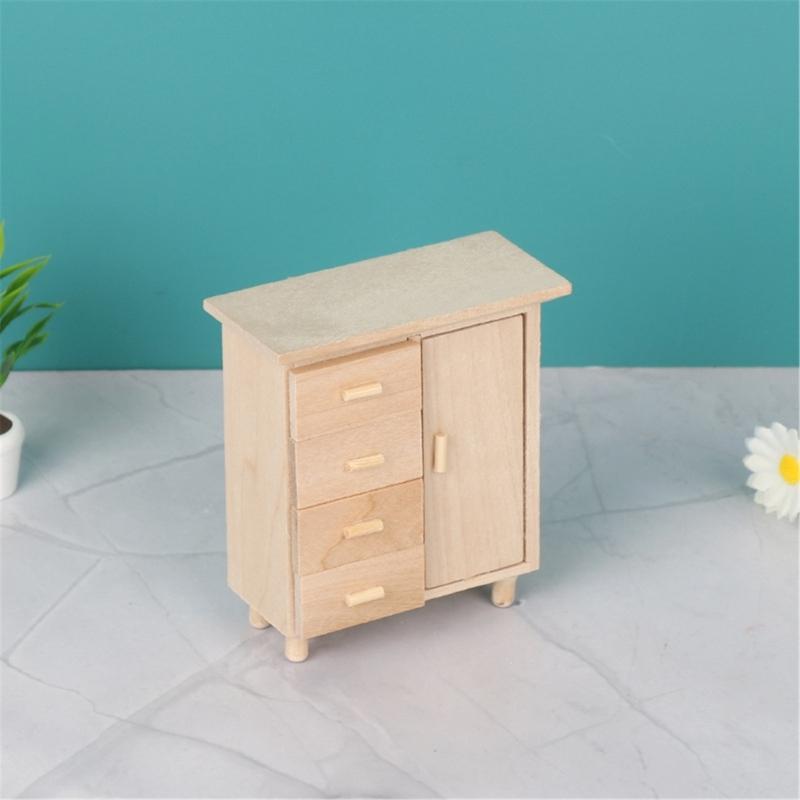 Antique 4 Drawer Miniature Chestnut Cabinet Accurate 1/12 Dollhouses Furniture For Realistic Bedroom Decors And Organizing