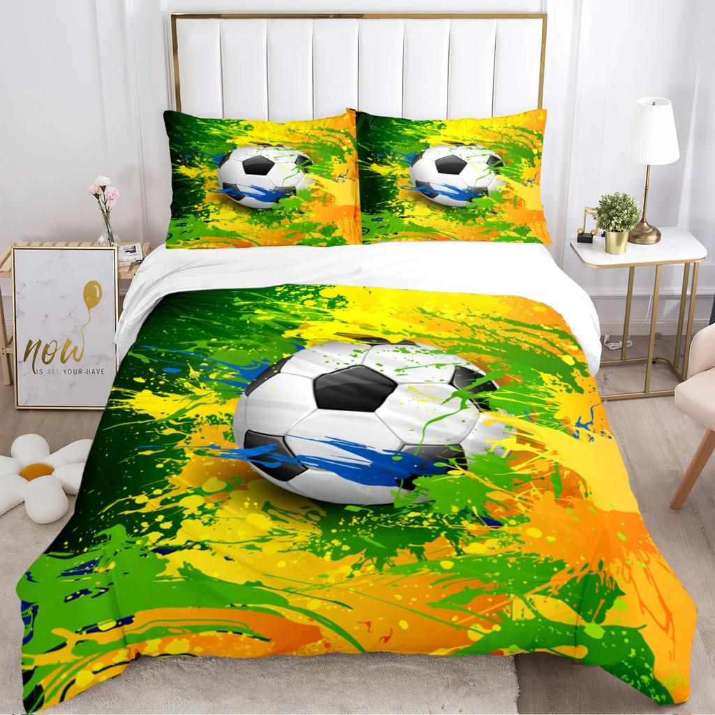 Fußball Bettbezug Set Weiche Bettdecke Bettwäschesets und Kissenbezüge für Jugendliche, Einzel-/Doppel-/Queen-/King Bettbezug Kissenbezug