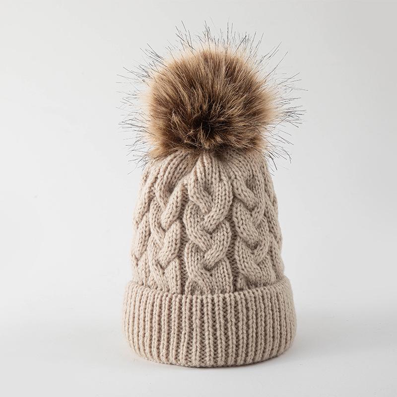 Large Pom-Pom Thick Woolen Beanie for Women and Children - Trendy Cable Knit Design for Autumn and Winter