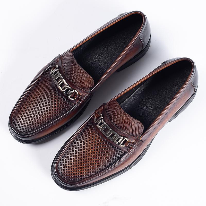 Fashion New 2025 Summer Men Genuine Leather Formal Business Loafers Slip On Retro Breathable Men Leather Moccasins Shoes