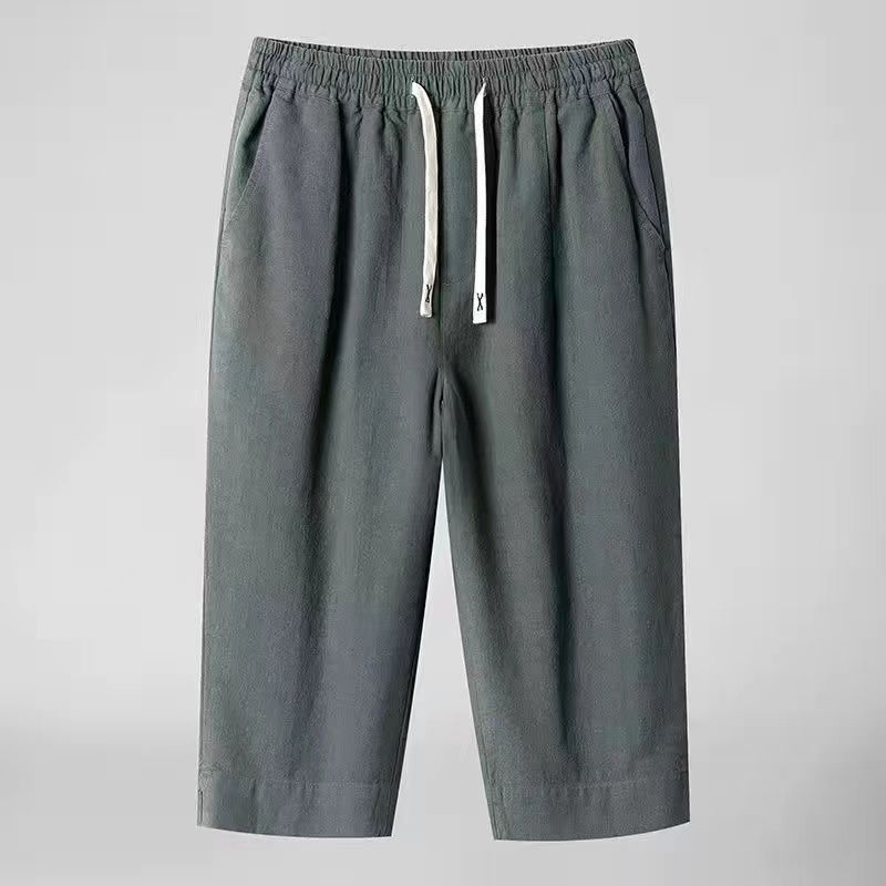 Men's Summer Cotton and Linen 7-point Pants  Loose Thin Straight Shorts Plus Size Linen Beach Pants