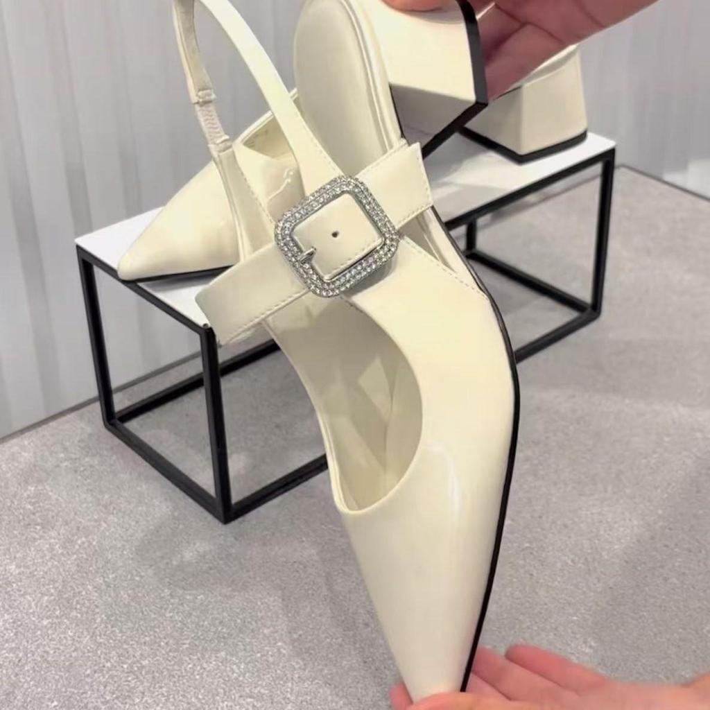 In Stock: CHENGMAIZU Autumn Rhinestone Pointed-Toe High Heel Shoes, Back Strap, Closed Toe, Women's Style K-0231