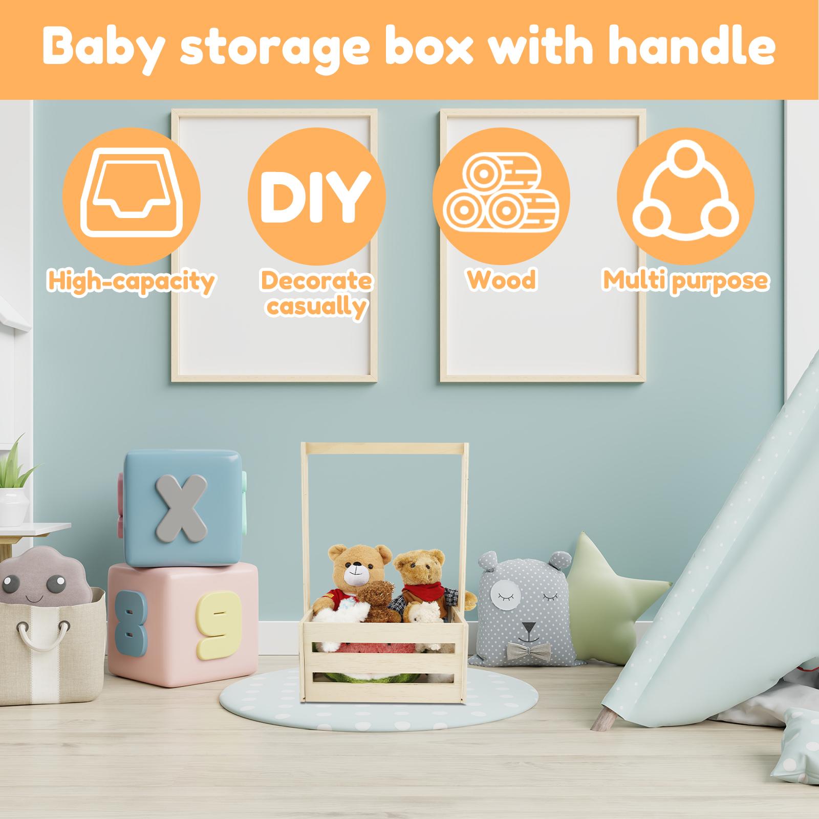 Baby Shower Wooden Crate Closet Smooth Wood Baby Shower Basket Large Toys Capacity New Parents Helper Storage Crate for Bathroom