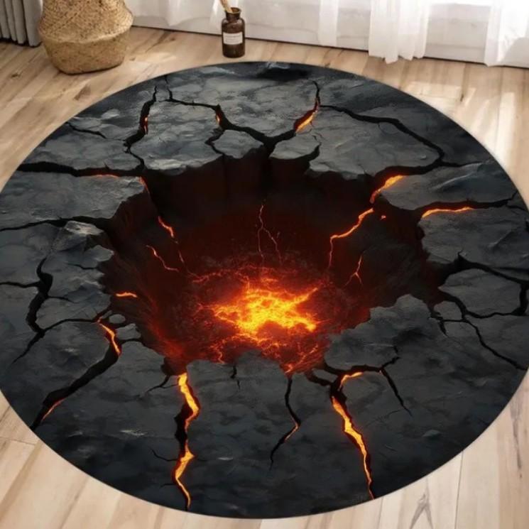 3D Vision Fire Pit Rug Anti-slip Living Room Decoration Round Carpet Waterproof Rugs for Bedroom Washable Bedside Creative Mat