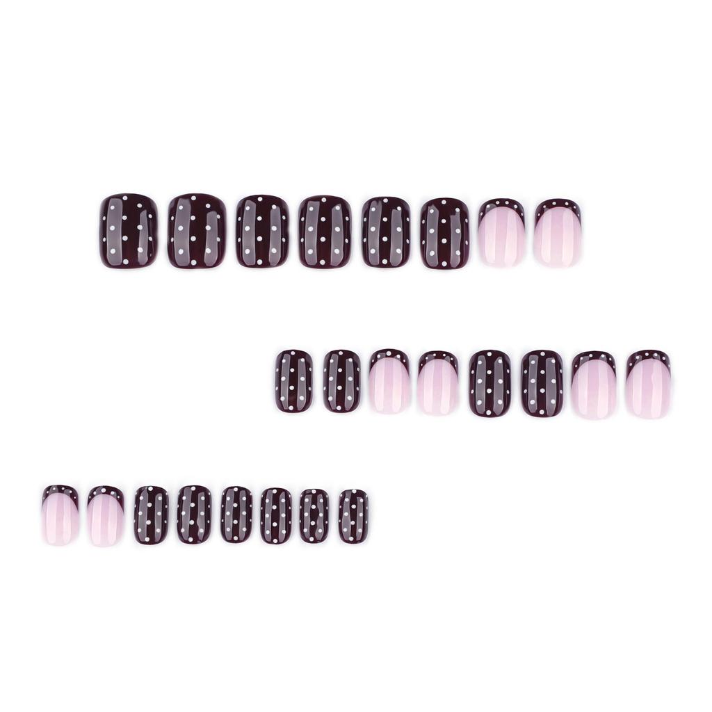 Wine Red Autumn-Winter Press-On Nails with White Polka Dots - Short Square Fake Nails