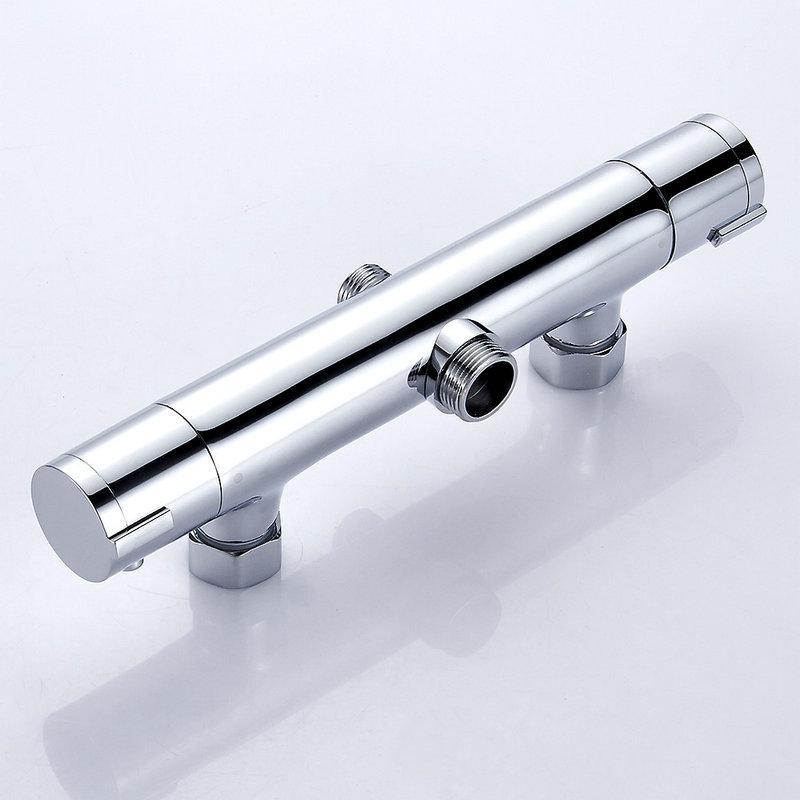 Copper Electric Water Heater Faucet with Solar Thermostatic Valve, Round Rod, Dual Water Outlet