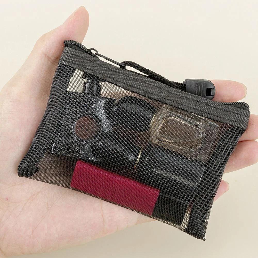 Zipper Credit Card ID Bag Lipstick Pouch Data Line Key Earphone Organizer Mini Clear Nylon Mesh Zipper Coin Purse Cute Wallet