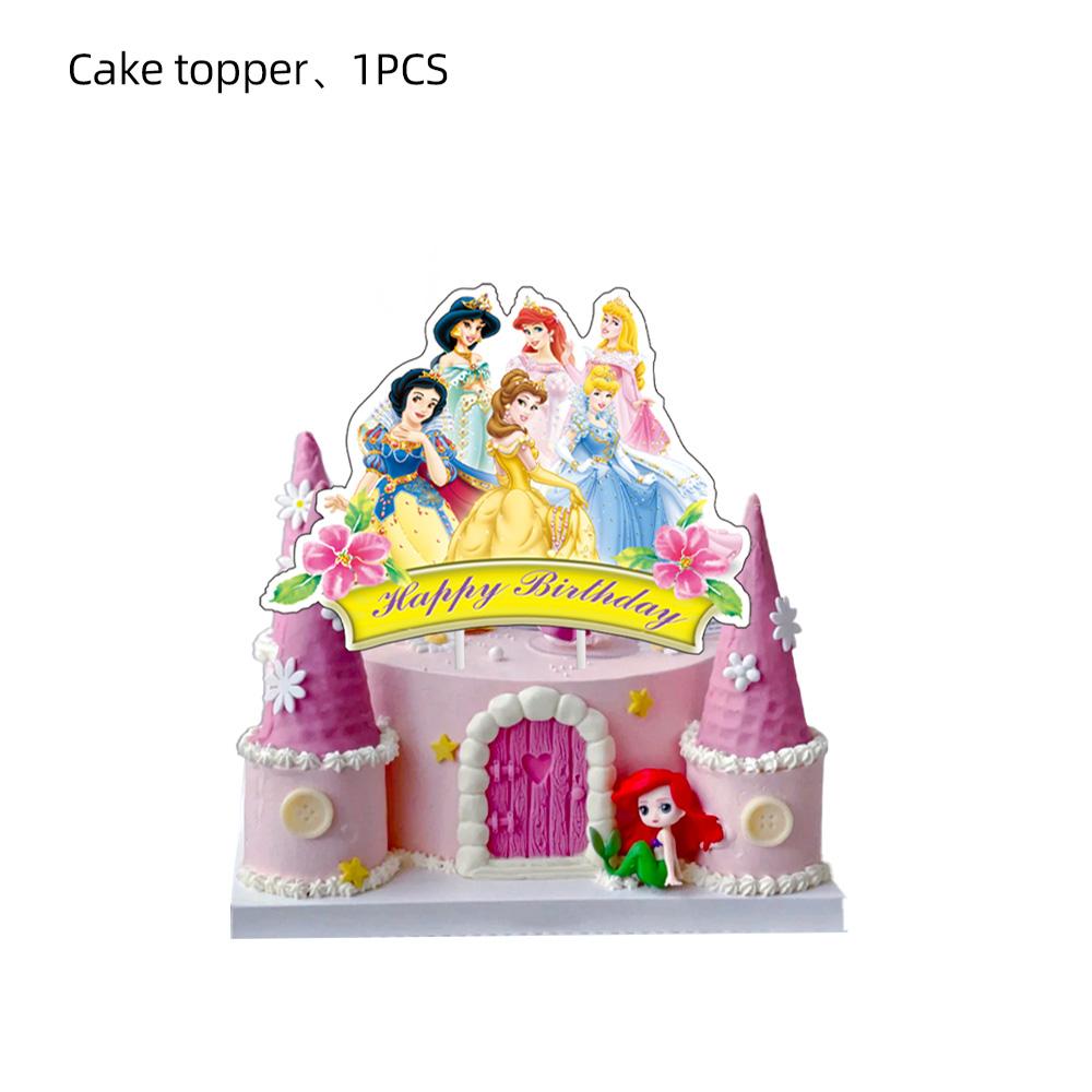 Birthday Banner Set With 18 Pcs Latex Princess Balloons 12 Pcs Cupcake Toppers