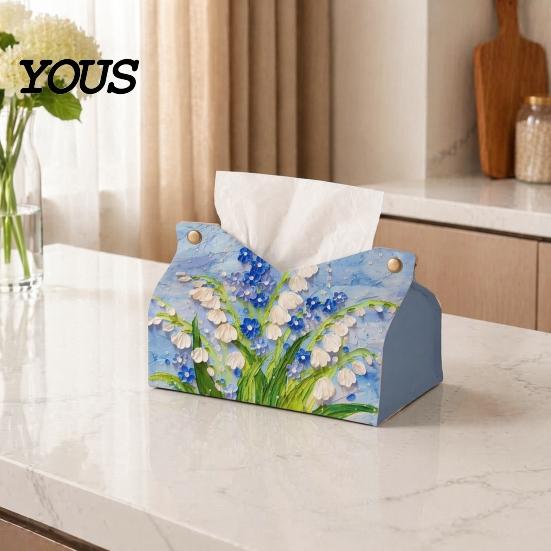 Foldable Paper Organizer Leather Tissue Box Cover with Flowers Pattern, Desktop Organizer, Napkin Holder Case, Portable Dispenser Facial Dispenser,