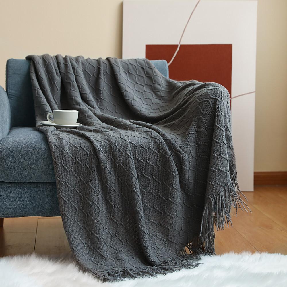 INS Rhombus Thickened Fleece Throw Blanket Knitted Small Sofa Cover Blanket Air Conditioning Bed Nap Blanket Super Soft Hitching Blanket