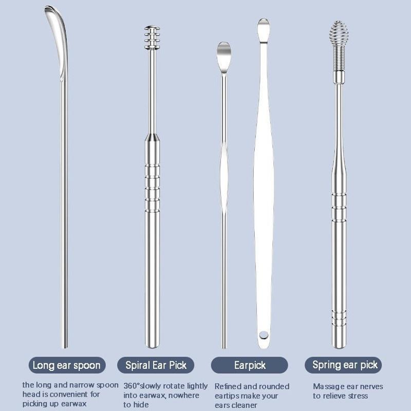6Pcs Silver Stainless steel ear cleaning kit earwax cleaner tools