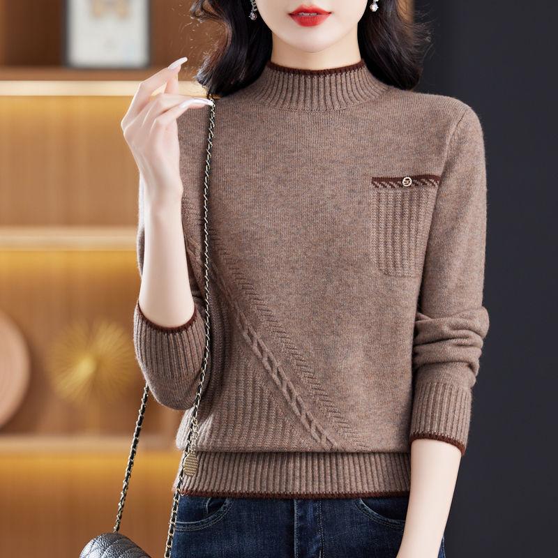 

Осенне-зимний свитер с длинными рукавами, женский трикотажный топ с полувысоким воротом, плотная и свободная базовая рубашка для мам 3XL