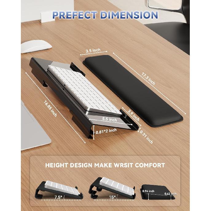 Computer Keyboard Stand for Desktop, 2-Level Height Adjustment Keyboard Wrist Rest, Non-Slip Key Board Riser Pad for Office, Gaming, and Home Desks