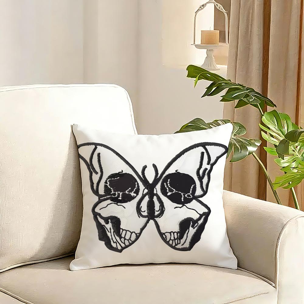 Cool Skull Heart Print Cushion Cover Reversible Plush Pillow Cover Soft Fluffy Home Decor for Sofa Bedroom