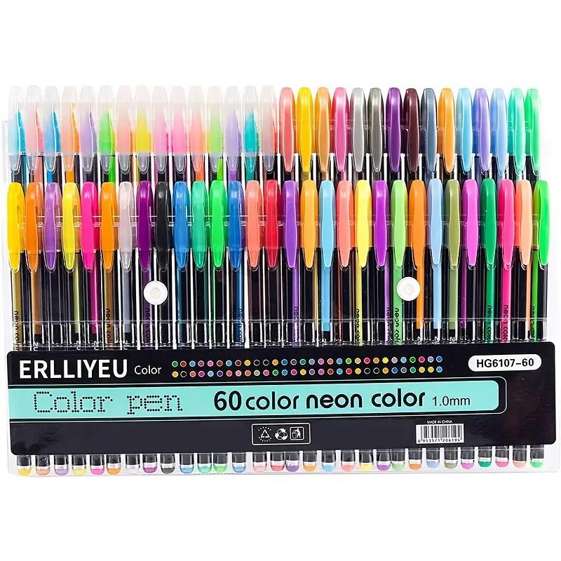 60-Count Vibrant Gel Pens Set - Fine Point Art Markers for Adult Coloring Books, Doodling, Scrapbooking, Writing - Students