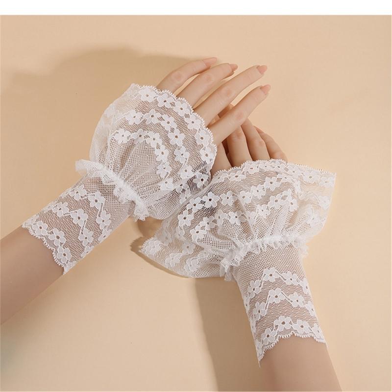 Breathable Wrist Covers With Lace Patterns Sheer Nails Art Photo Props Comfortable Sheer Sleeves