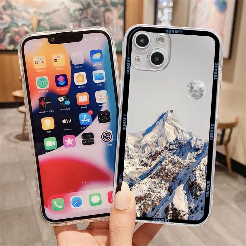 Clear Case For Apple iPhone 14 11 13 12 Pro 7 8 Plus XR X XS Max 6 6S 13Pro Silicone Phone Cover Aesthetic Snow Mountain