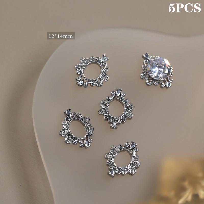 5Pcs Nail Accessory Metal Diamond Holder Retro Light Luxury Three-Dimensional Gold Silver Nail Drill Alloy Base Decoration
