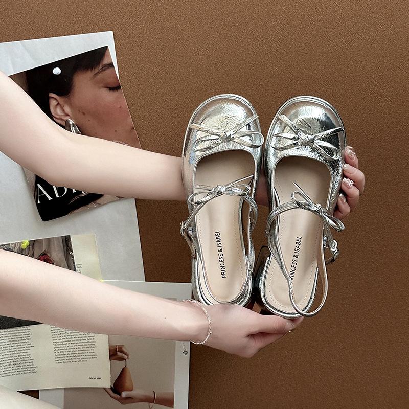 Fashion temperament retro square head sandals bow thick heel light mouth single shoes women Mary Jane high heel small leather shoes