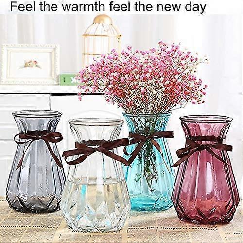 Vase blue transparent heavy glass vase origami flower arrangement green plant hydroponic decoration