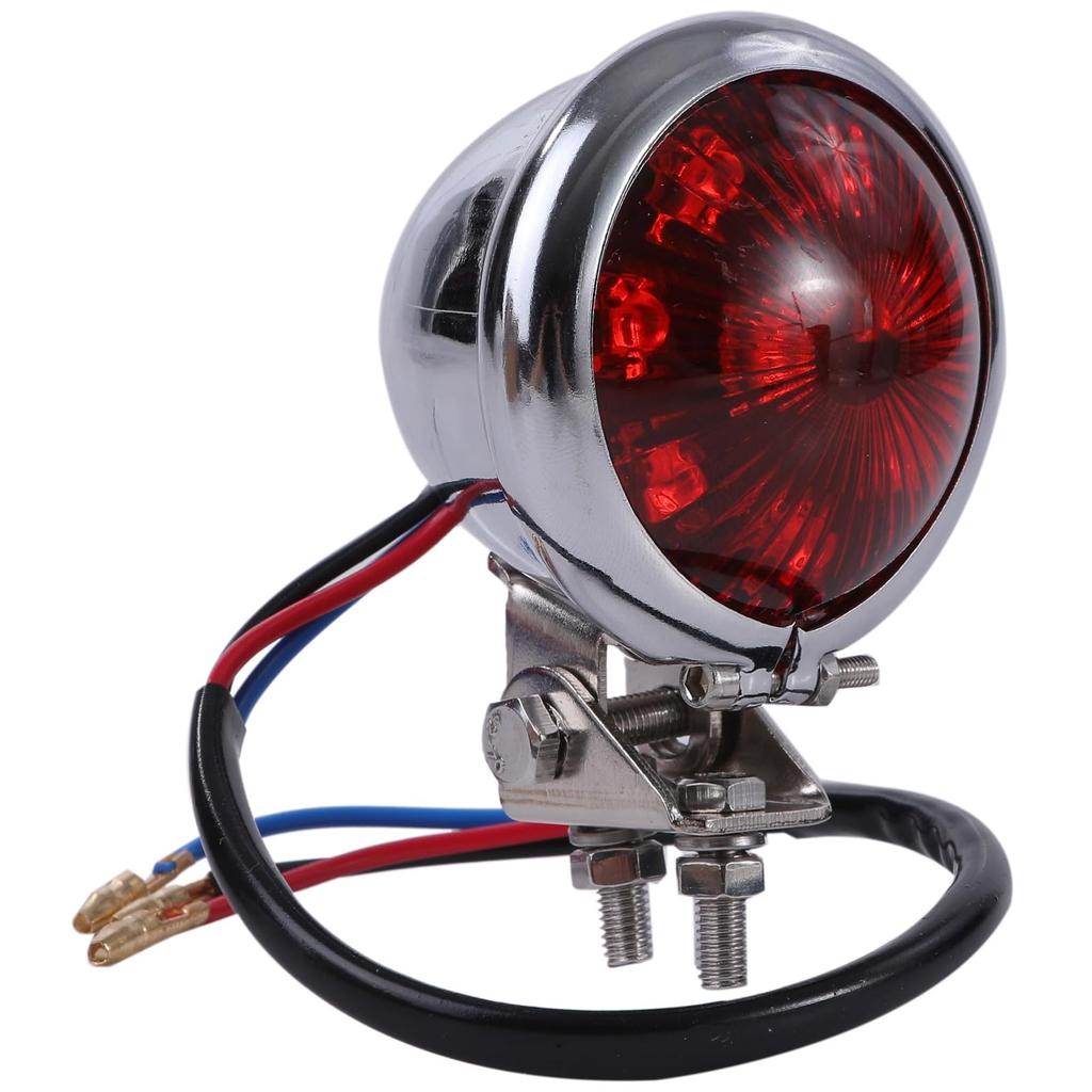 Rubonarie Motorcycle Tail Lamp LED Tail Light Brake Lamp Stop Lamp Cafe Racer American Vintage (Silver Red)