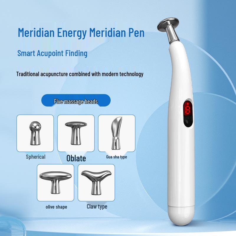 Meridian Pulse Acupressure Pen: 5-Head, 9-Level Intensity Acupuncture Massager with Red Light