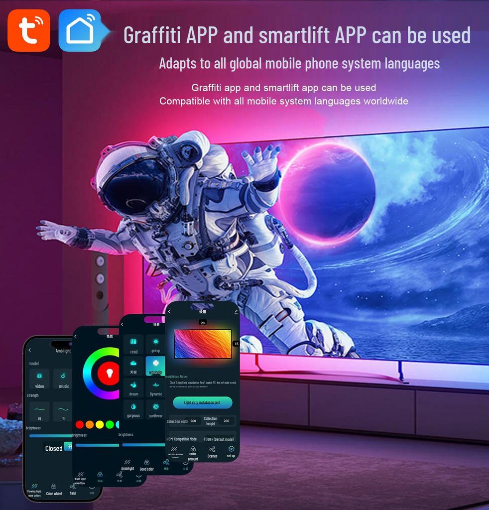Graffiti Smart RGB LED TV Backlight Set - Colorful Synchronous Ambient Light Strips