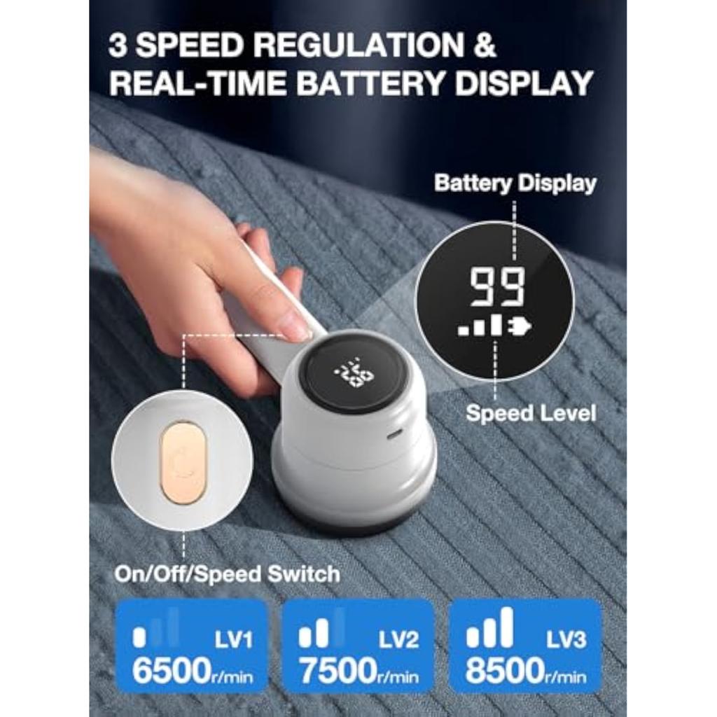 New Wireless Lint Remover Rechargeable 6-Leaf Blades 3-Speed LED Display Clothes Furniture Sweater Portable Electric Lint Shave