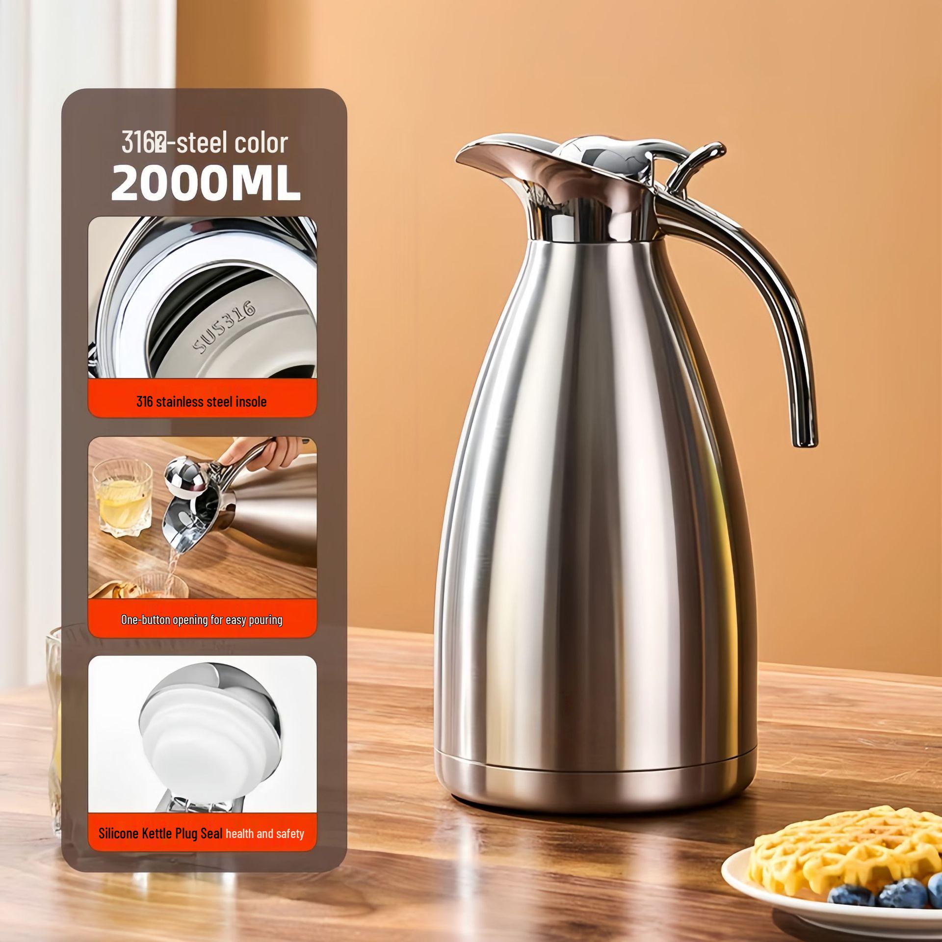 304 Stainless Steel 2L Insulated Coffee & Cold Water Thermos 24-Hour Insulation SUS316