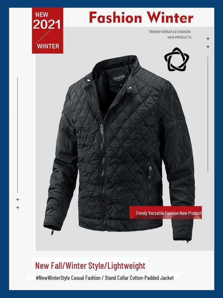 Pánská lehká bavlněná prošívaná bunda se stojáčkem - podzim/zima 2021 Korejský styl