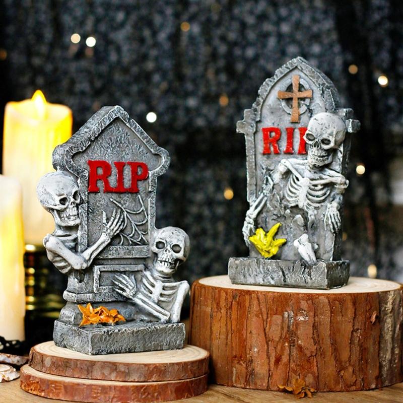 Halloween Decorations Scary Skeleton Tombstones Figurines Tombstones Statues Sculptures for Yard Lawn Decorations