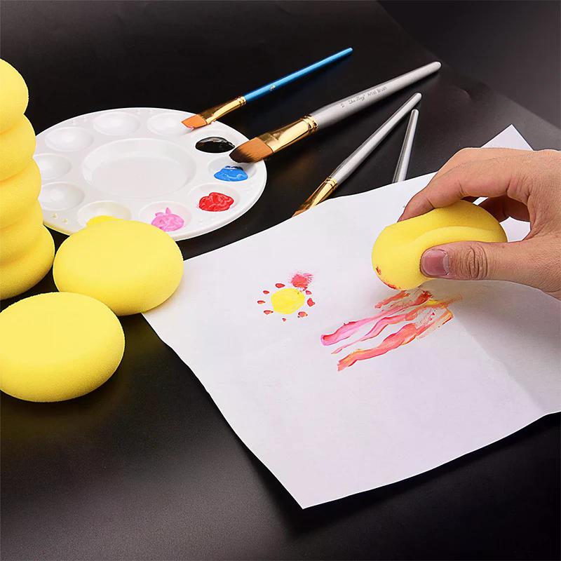 10/12pcs Round Synthetic Watercolor Artist Sponges For Children's Painting Crafts Yellow Round Pottery Cake Sponge