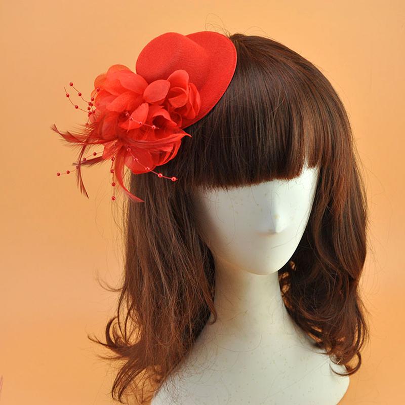 1Pc Hair Clips Hair Accessories Fascinator Hat Girl Flower Feather Children's Pearl Beaded Decor Headwear