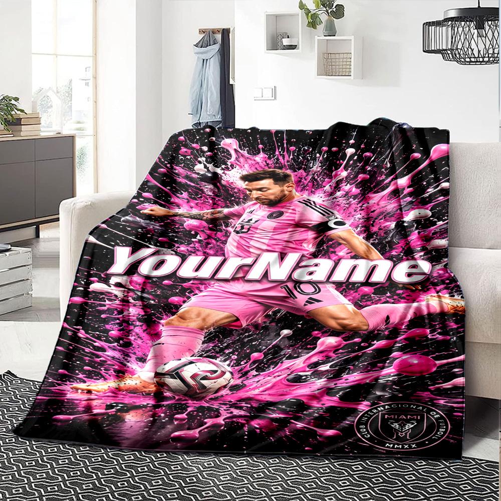 Messi Customize Text Blanket Gift Personalized Blanket Comfortable Great for Chair Living Room Livingroom Home Decor Four Seasons Universal