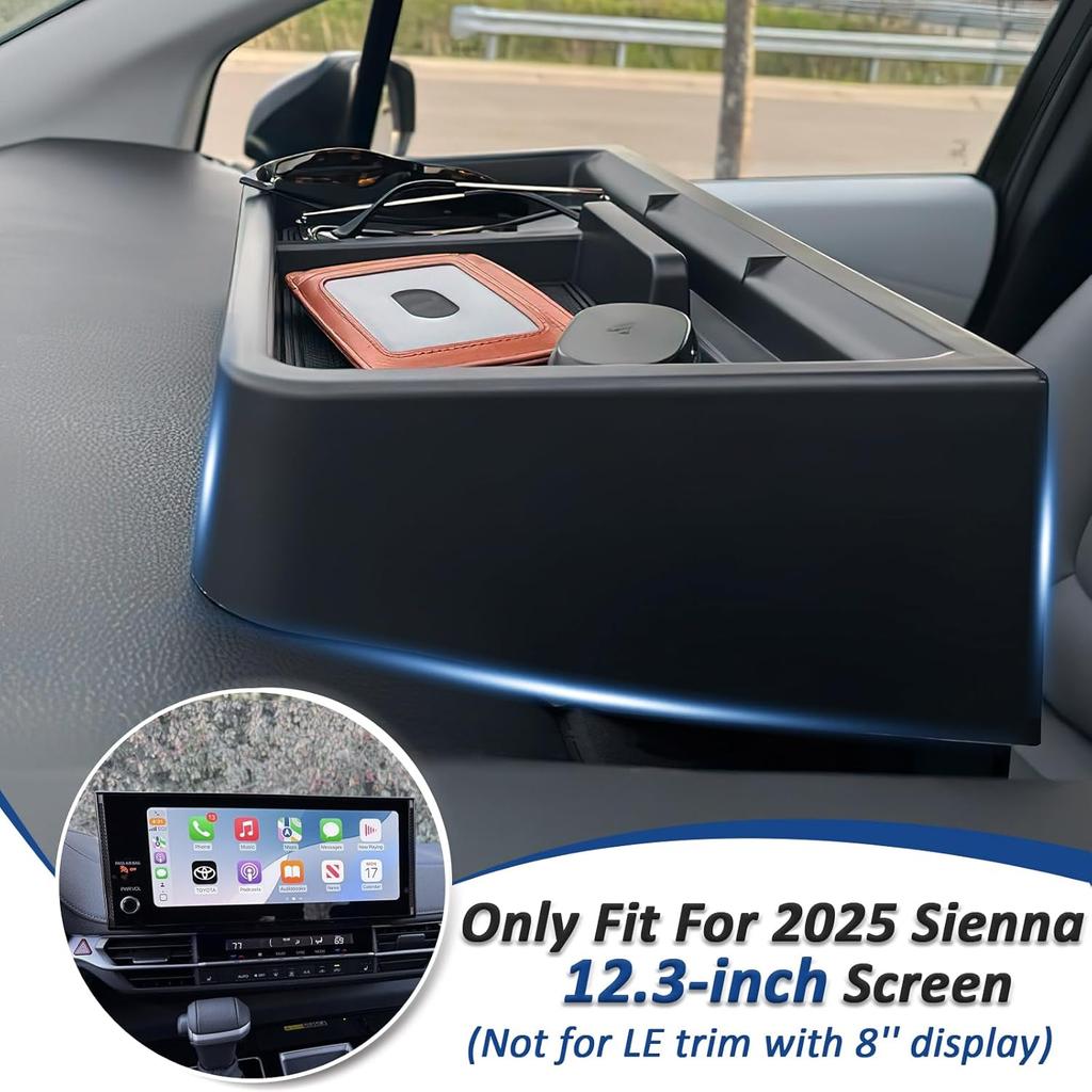 TOPTALL 2025 New Dash Tray Phone Holder Compatible With 2025 Toyota Sienna 12.3" Screen, Dashboard Hidden Storage Organizer Behind Screen Tissue